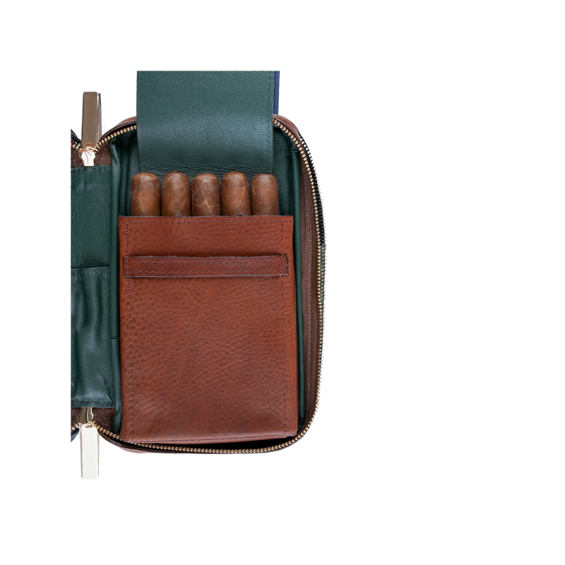 Premium Cowhide Cigar Travel Case - Cognac