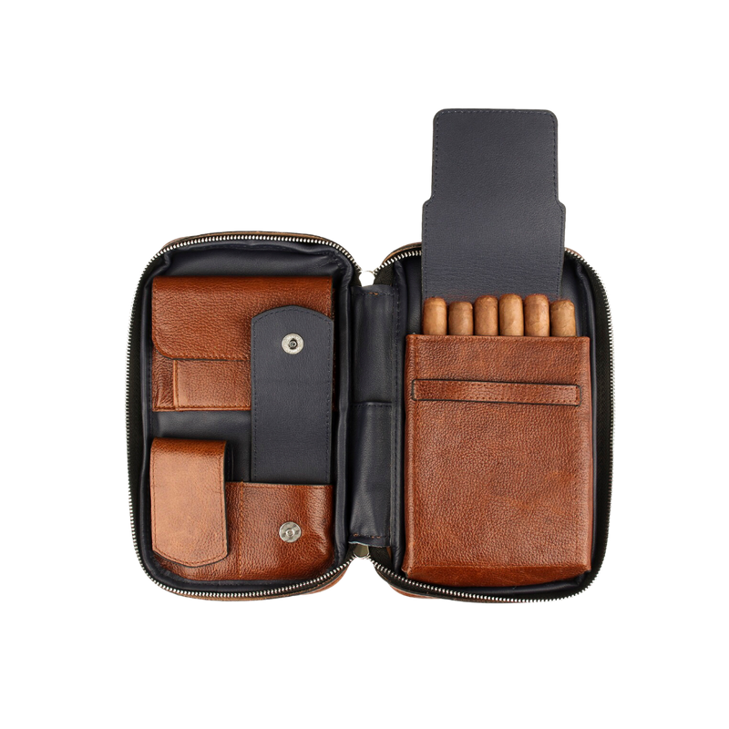 Premium Cowhide Cigar Travel Case - Black