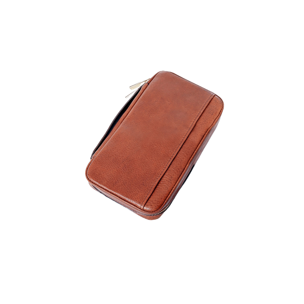 Premium Cowhide Cigar Travel Case - Cognac